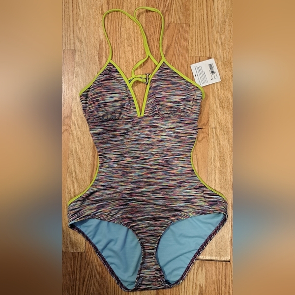 NWT Athleta Kata Space Dye 1 Piece Cut Out Beach Vacation Summer Swim Suit SZ L - Picture 1 of 6